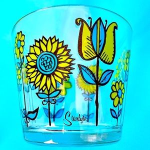 Flower Power Ice Bucket Glass Bowl Vintage Mid Century 60s Starlyte Floral